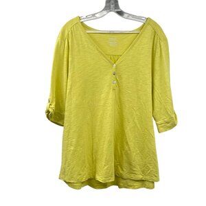Chico's Womens Ultimate Tee Henley Neck Short Sleeve Yellow Size XXL